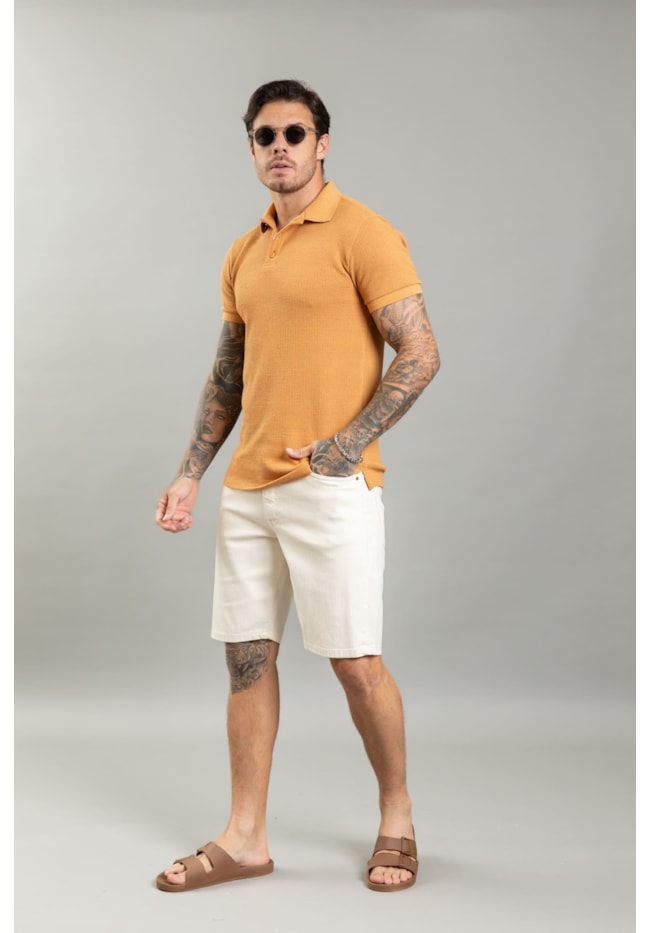 Bermuda De Sarja Cor Clara Slim Fit Casual Masculina Dialogo-f8457855-643e-47ee-9654-4a59cfb0fb82