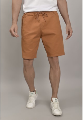 Bermuda de Sarja Slim Jogger com Cordão Caramelo Masculina