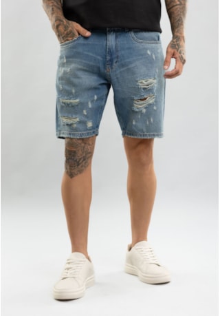 Bermuda Jeans Masculina Destroyed Slim 100% algodão Dialogo