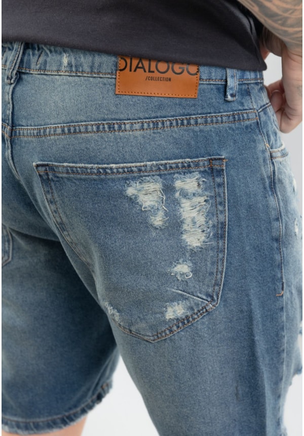 Bermuda Jeans Masculina Destroyed Slim 100% algodão Dialogo-d4c91963-8212-4963-843b-50839df3829d