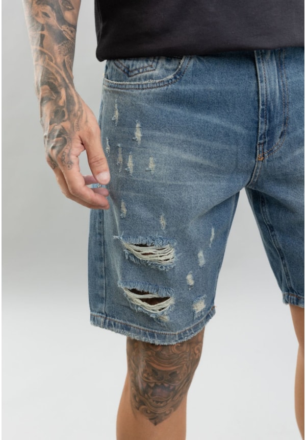 Bermuda Jeans Masculina Destroyed Slim 100% algodão Dialogo-aeea2cec-140c-436a-9ddd-a423c54eb15a