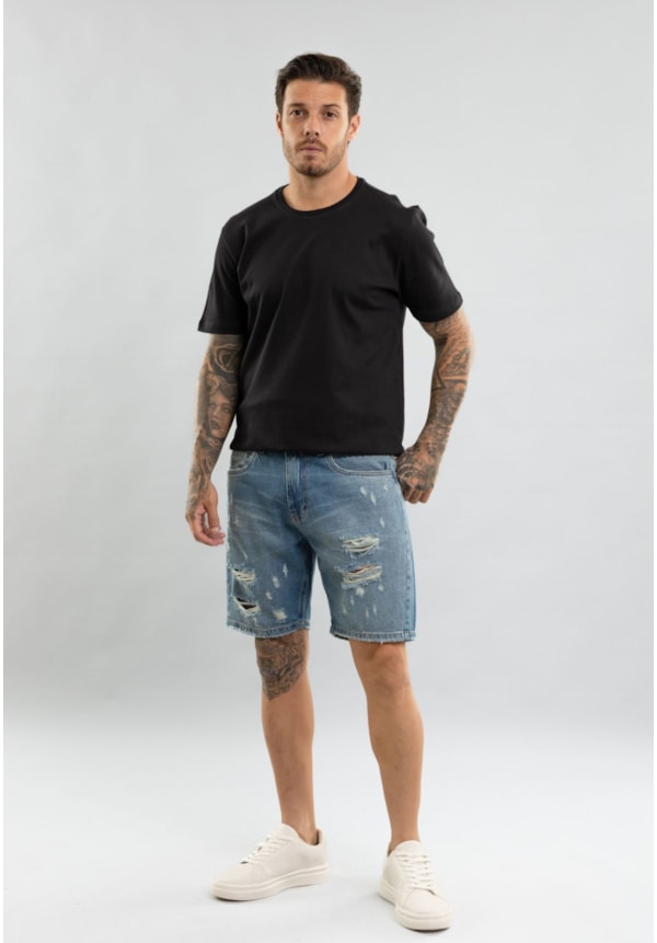 Bermuda Jeans Masculina Destroyed Slim 100% algodão Dialogo-70d80309-5a2f-4694-accb-35e1f80ba35f