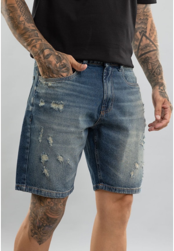 Bermuda Jeans Masculina Destroyed Slim Fit Puído Dialogo-d3611e64-833d-41df-a003-9ea4544571a1