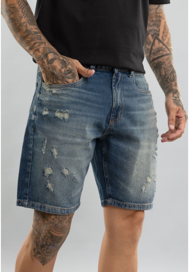 Bermuda Jeans Masculina Destroyed Slim Fit Puído Dialogo-b429169a-8c43-49bf-8bd8-4b149b5e21f9