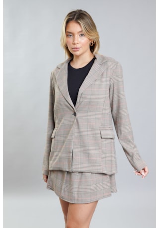 Blazer Amplo Feminino Xadrez com Forro na Cor Caramelo Dialogo Jeans