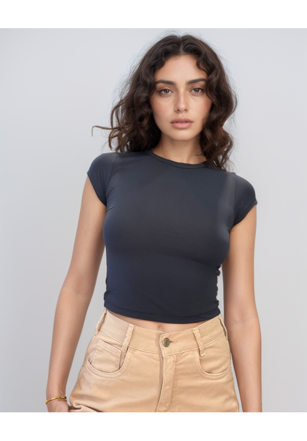 Blusa Cropped Baby Tee Feminina Manga Curta na Cor Azul Dialogo-2a505873-9c0e-437f-9198-7026f180c76c