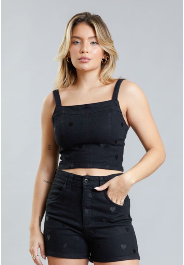 Blusa Cropped Regata de Sarja Preta Dialogo Jeans-8a63b0d0-0180-42a3-be71-57175f165dd2