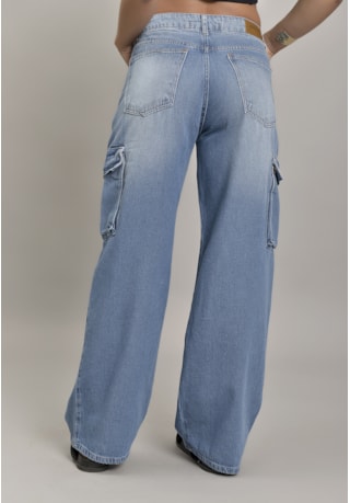 Calça Cargo de Cintura Alta com Recortes Dialogo Jeans