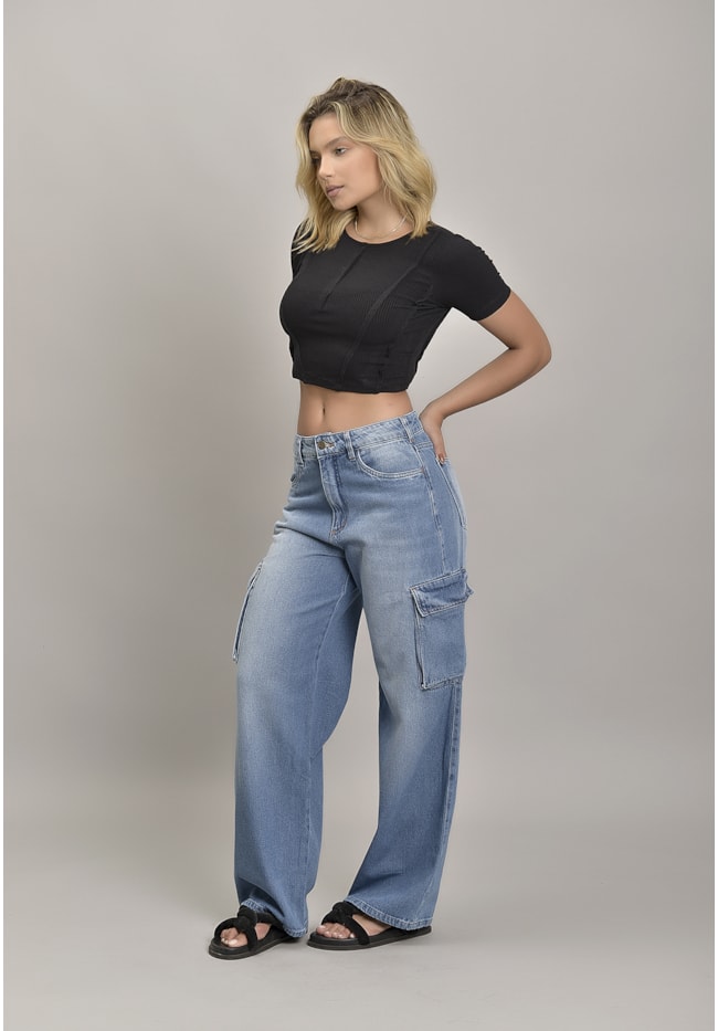 Calça Cargo de Cintura Alta com Recortes Dialogo Jeans-cc333698-f486-418b-9036-51ce431d1038