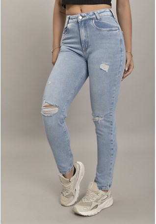 Calça Jeans Confort com rasgos Feminino Dialogo Jeans