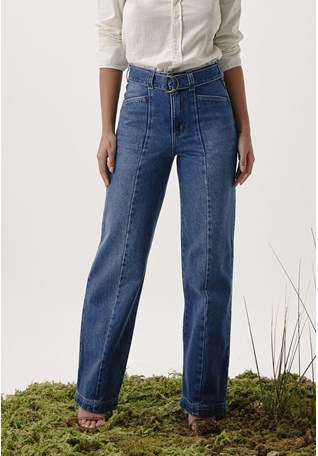 Calça Jeans Feminina Flare com Cinto Incluso Dialogo Jeans