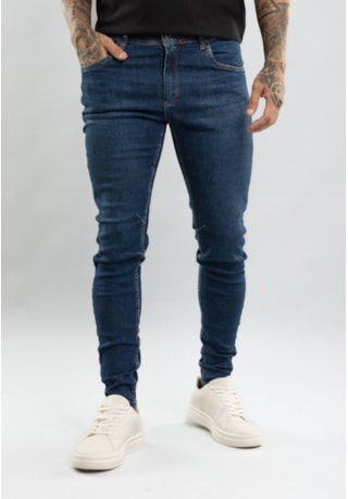 Calça Jeans Masculina Skinny Azul Escuro com Detalhes Dialogo