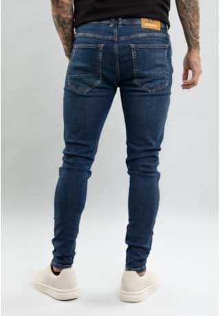 Calça Jeans Masculina Skinny Azul Escuro com Detalhes Dialogo