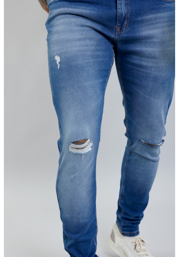 Calça Jeans Masculina Skinny com Recortes no Joelho Lavagem Média-bd8e3c68-4969-4163-8583-cd1c61b0c6b7