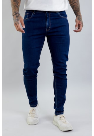 Calça Jeans Masculina Skinny Lavagem Escura com Bordado Dialogo Jeans