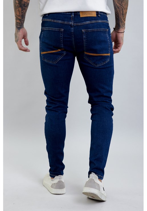 Calça Jeans Masculina Skinny Lavagem Escura com Bordado Dialogo Jeans