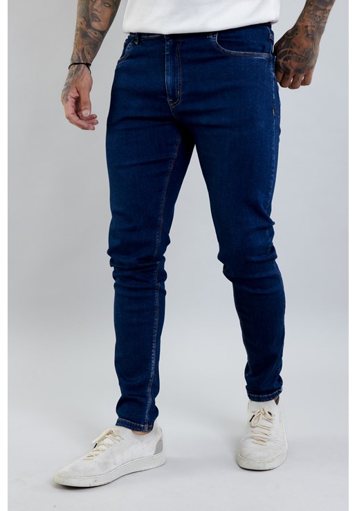 Calça Jeans Masculina Skinny Lavagem Escura com Bordado Dialogo Jeans