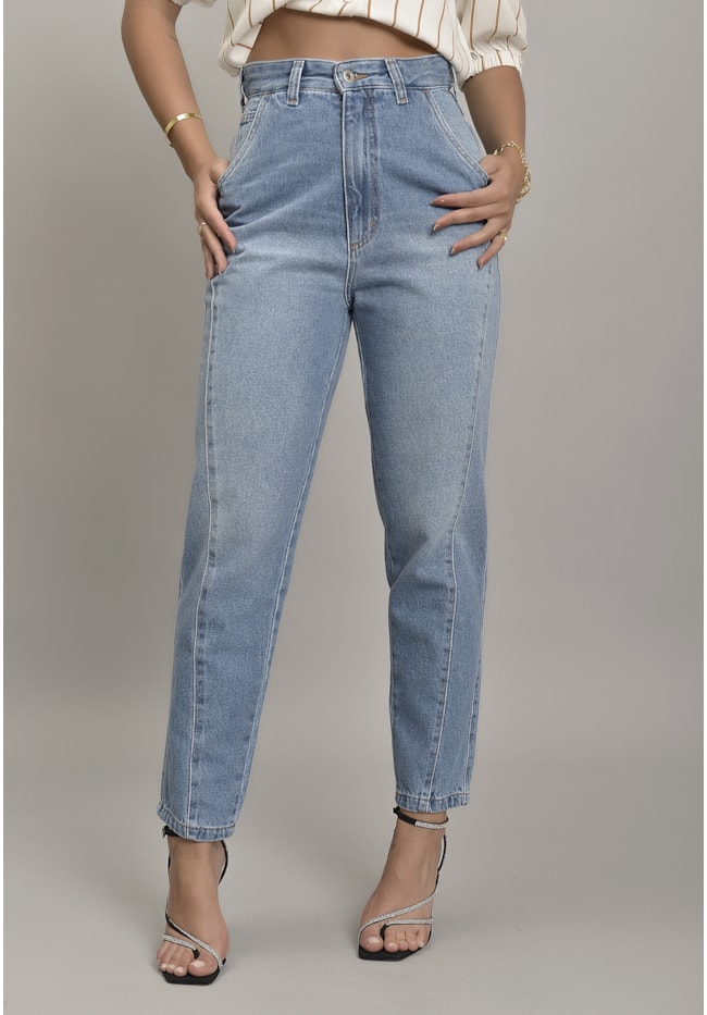 Calça Jeans Mom Feminino com Recorte e Elástico Dialogo Jeans-3b913b6d-e01e-4560-b17f-3c498dcde774