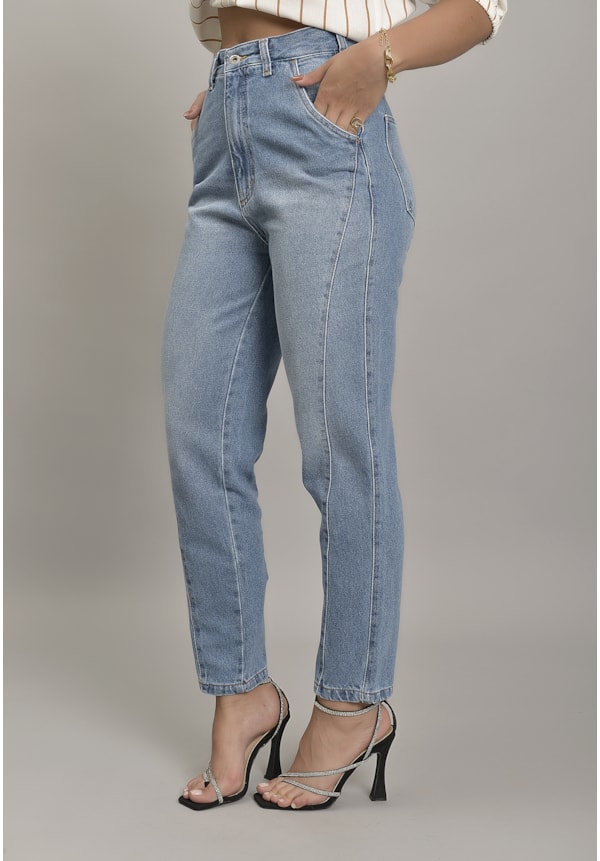 Calça Jeans Mom Feminino com Recorte e Elástico Dialogo Jeans-40baf110-9226-4f12-b535-8d1dd66f48fa