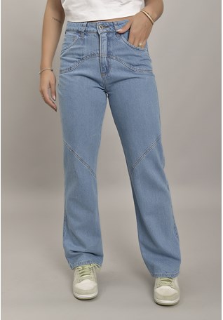Calça Jeans Perna Reta Cintura Alta com Recortes Feminina Dialogo Jeans