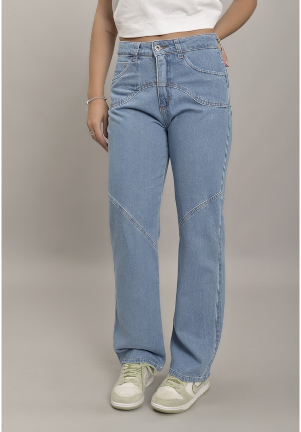 Calça Jeans Perna Reta Cintura Alta com Recortes Feminina Dialogo Jeans-1a810837-7132-41e1-94e4-c1cf87a5be97