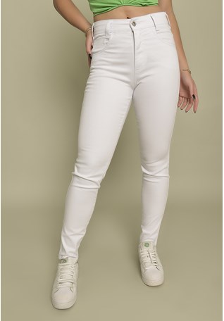 Calça Jeans Skinny Branco com Cintura Média Dialogo Feminino