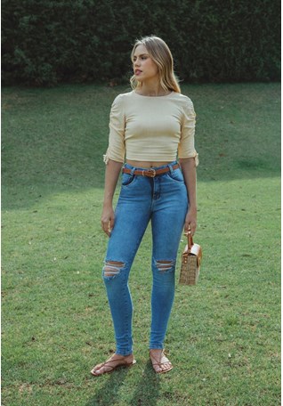 Calça Jeans Skinny com rasgos Feminino Dialogo Jeans