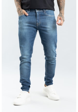 Calça Jeans Skinny Masculina Vintage com Puídos Dialogo