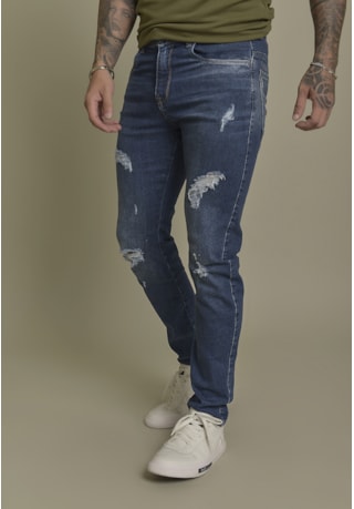 Calça Jeans Slim Arqueada com Puidos Masculino Dialogo Jeans