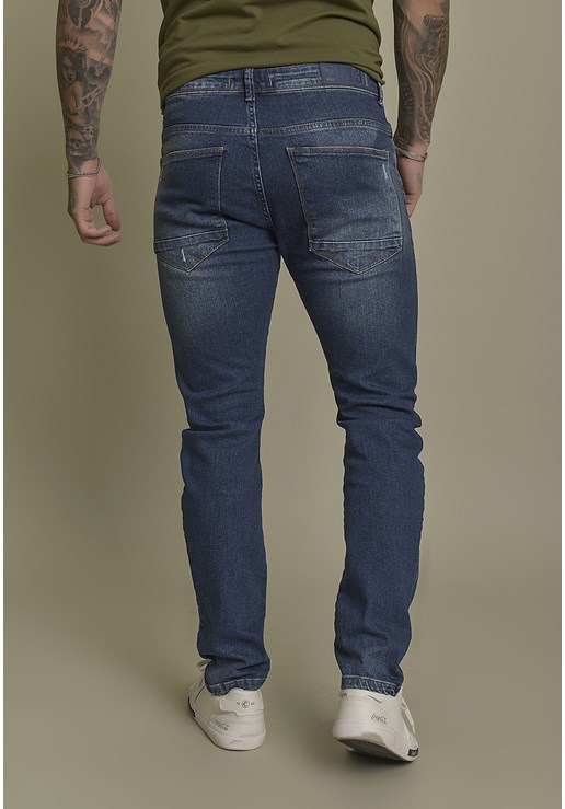 Calça Jeans Slim Arqueada com Puidos Masculino Dialogo Jeans