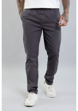 Calça Jogger Masculina de Sarja Slim Fit na Cor Cinza com Elástico no Cós