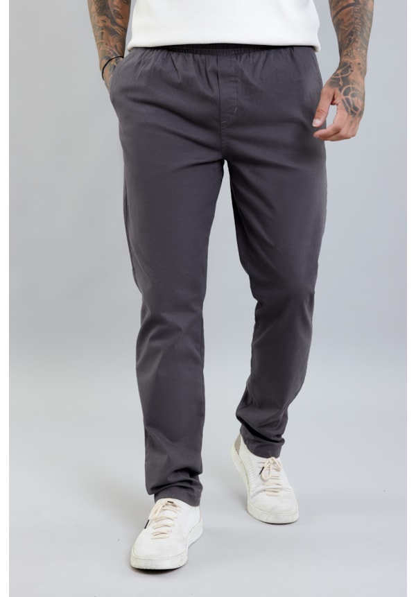 Calça Jogger Masculina de Sarja Slim Fit na Cor Cinza com Elástico no Cós-224329ab-5719-4970-a334-9b9199de4668