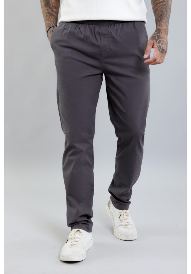 Calça Jogger Masculina de Sarja Slim Fit na Cor Cinza com Elástico no Cós-c8906e0e-5956-40e2-b122-8b2ffc10a398