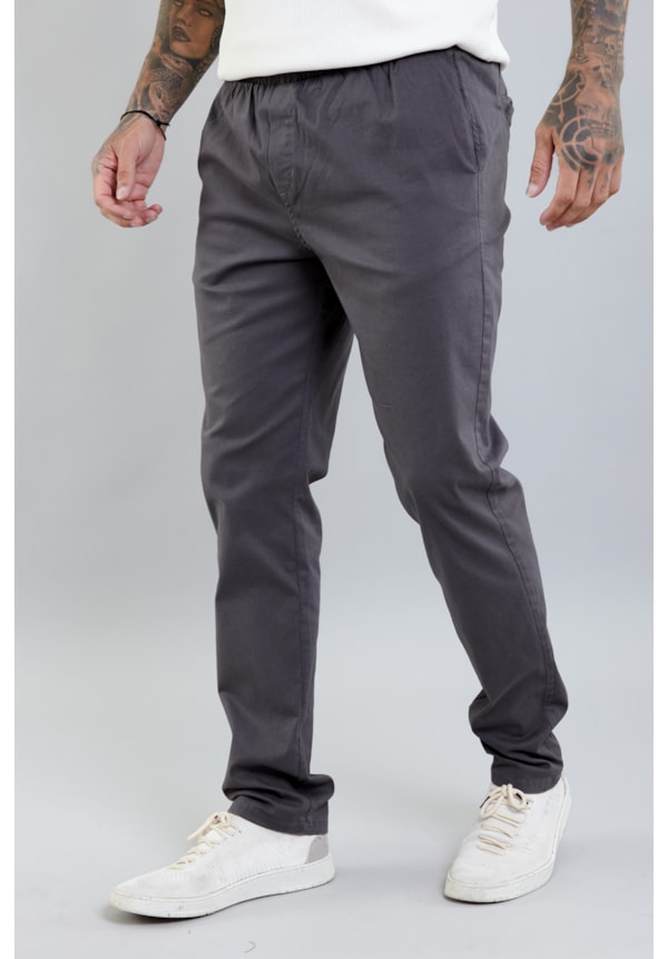 Calça Jogger Masculina de Sarja Slim Fit na Cor Cinza com Elástico no Cós-012ffea2-c70b-4394-a8a3-8d367b3b4f71