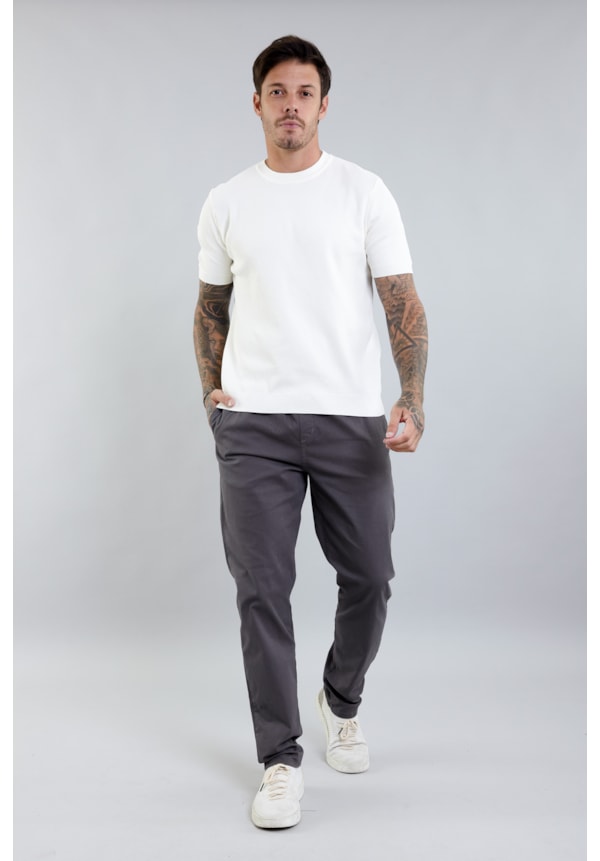 Calça Jogger Masculina de Sarja Slim Fit na Cor Cinza com Elástico no Cós-acca8f42-6908-4efe-89fe-d8657d0e9a41