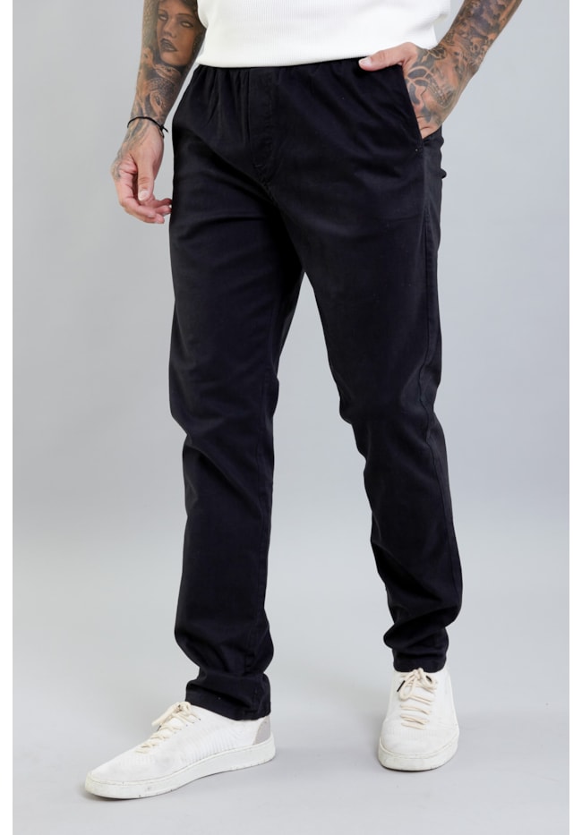 Calça Jogger Masculina de Sarja Slim Fit na Cor Preta com Elástico no Cós-26ed2b76-91bf-47a4-ad8a-27294fee6356