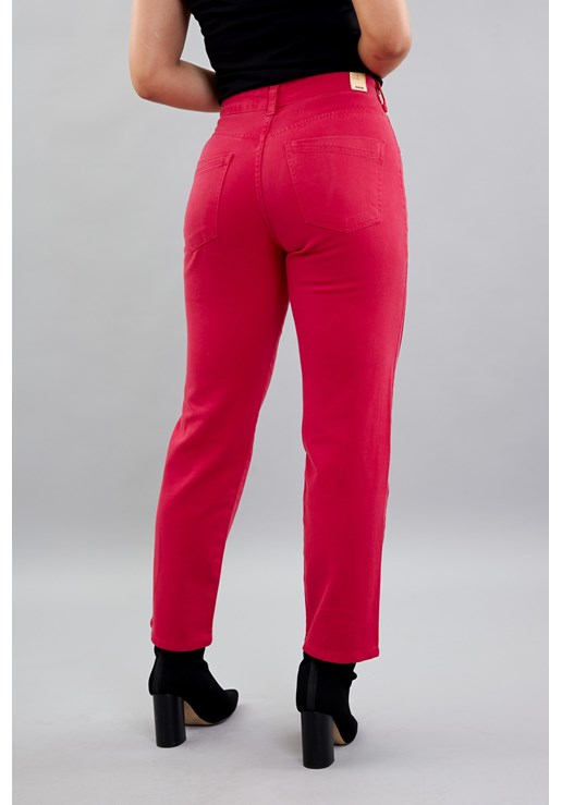 Calça Perna Reta em Sarja Color Feminina na Cor Pink Dialogo Jeans