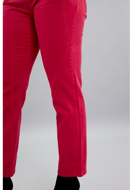 Calça Perna Reta em Sarja Color Feminina na Cor Pink Dialogo Jeans