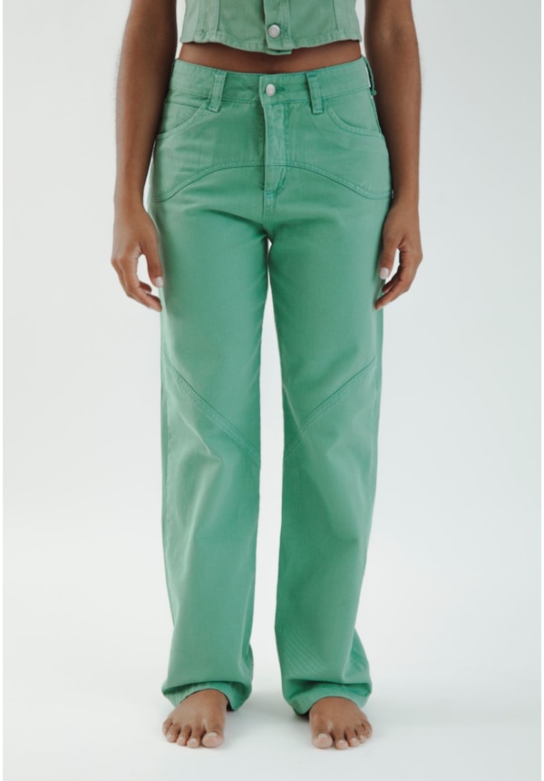 Calça Perna Reta em Sarja com Recortes Verde Feminina Dialogo Jeans-fa59b07b-4f07-4dfd-9d3f-23545addf103