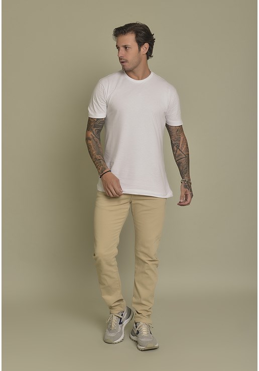 Calça Sarja Slim Fit Dialogo Jeans Color Casual Bege Masculino