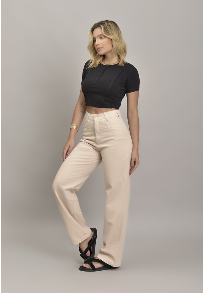 Calça Wide Leg Sarja Femino Colorida Areia Dialogo Jeans-2805fbc3-ad5f-4c57-b752-22108b3d2c18