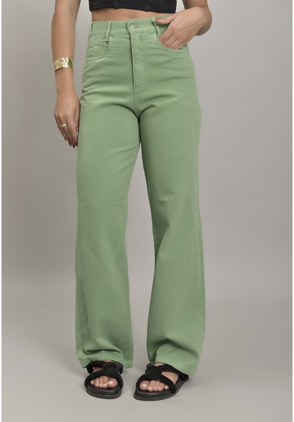 Calça Wide Leg Sarja Femino Colorida Verde Dialogo Jeans-db91405b-6a17-4f1c-881a-16907803f2b5