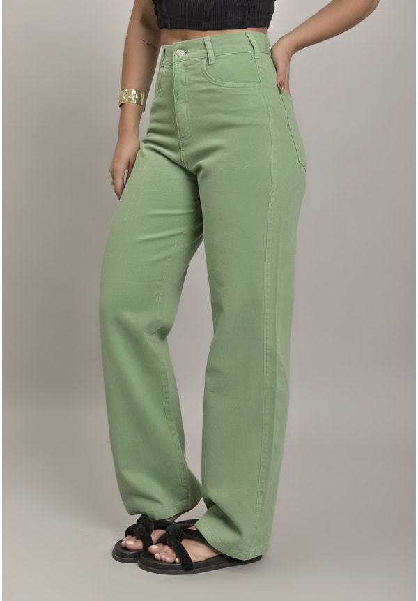 Calça Wide Leg Sarja Femino Colorida Verde Dialogo Jeans-26ec8805-5773-4c30-b239-3541e8175d52