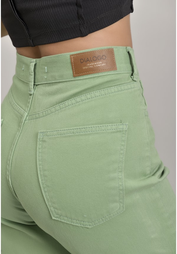 Calça Wide Leg Sarja Femino Colorida Verde Dialogo Jeans-7f6e0e4e-f663-4ab9-9bd9-ab84e6290b5f