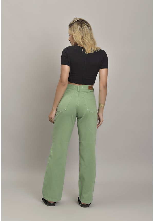 Calça Wide Leg Sarja Femino Colorida Verde Dialogo Jeans-a5892839-4b9d-4b1d-83c7-97a05fc7b978