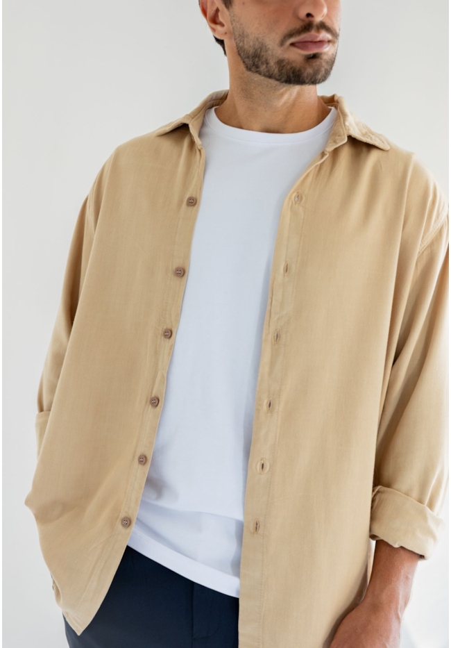 Camisa Manga Longa Masculina Social Bege em Viscose Dialogo-ffe40070-fecf-4ec1-acc6-34d7e8525f96