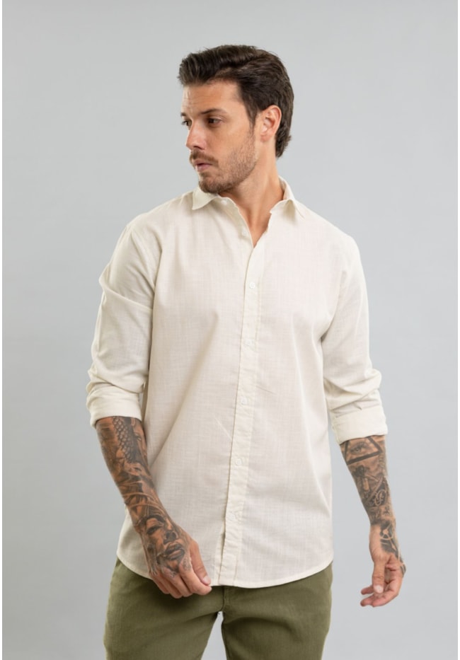 Camisa Masculina Manga Longa em Algodão com Botões Dialogo-303e0f27-08ea-45d3-9bc5-49b79d4fd6b5