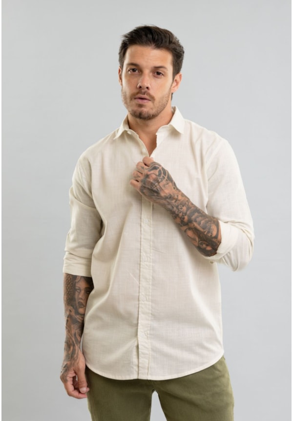 Camisa Masculina Manga Longa em Algodão com Botões Dialogo-1ac490e7-2a44-4732-bb18-07a40828a81c