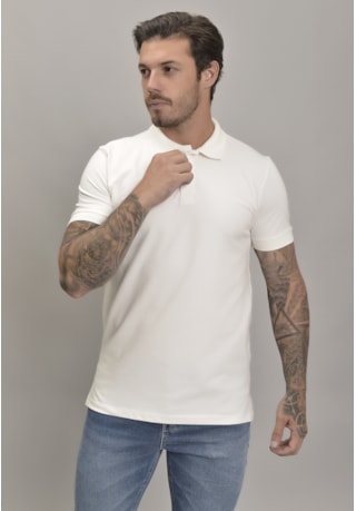 Camisa Piquet Gola Polo Masculino na Cor Branco Dialogo Jeans