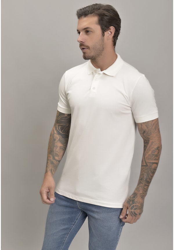 Camisa Piquet Gola Polo Masculino na Cor Branco Dialogo Jeans-da735529-eb23-4000-b469-183847ed80dc